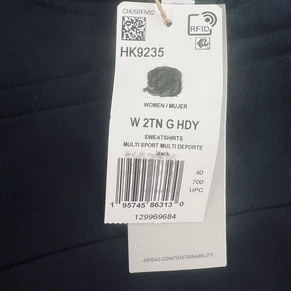 Adidas Women's Badge of Sport Two-Tone Graphic Black Fleece Hoodie Size XS - Picture 9 of 9